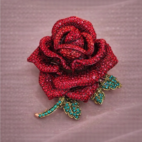 Anthropologie Jewelry - Red Rose Elegant Crystal Brooch
